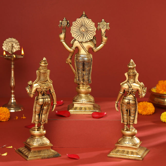 Brass Lord Balaji with Sri Devi and Bhudevi Idols Set