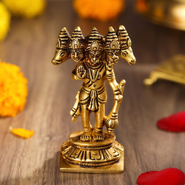 Brass Panchmukhi Hanuman Idol (4 Inch)