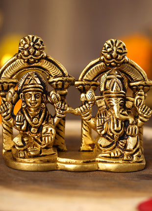 Brass Ganesha And Lakshmi Idols (3 Inch)