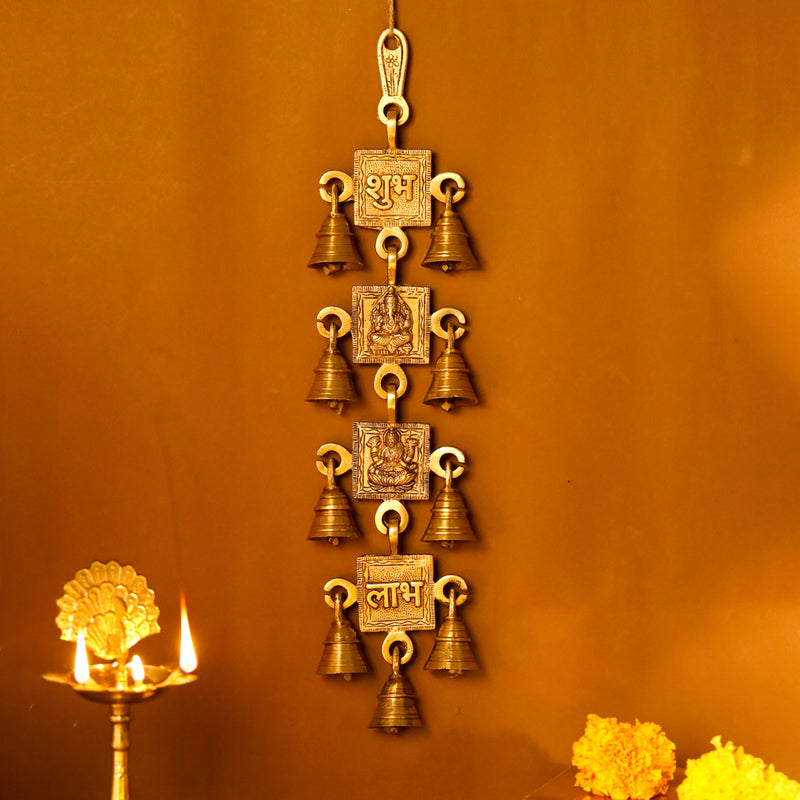 Brass Shubh, Labh, Ganesha And Lakshmi Bell (16 Inch) – Vedansh Craft