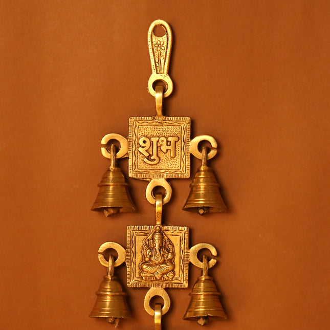 Brass Shubh, Labh, Ganesha And Lakshmi Bell (16 Inch)