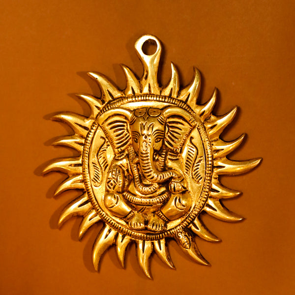 Brass Ganesha Sun Wall Hanging (7.2 Inch)