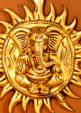 Brass Ganesha Sun Wall Hanging (7.2 Inch)