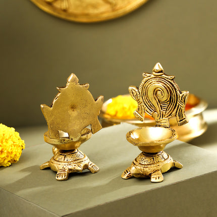 Brass Tortoise Shankh Chakra Diya Set (4 Inch)