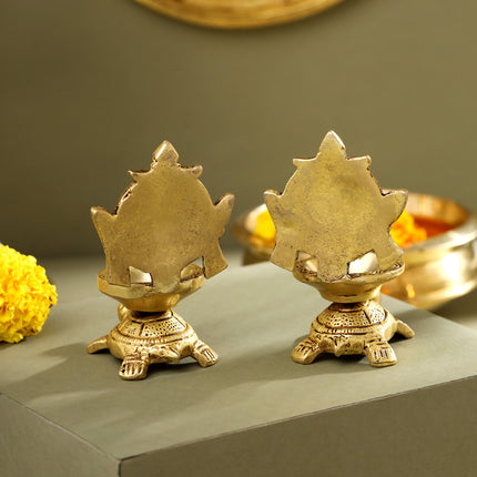 Brass Tortoise Shankh Chakra Diya Set (4 Inch)