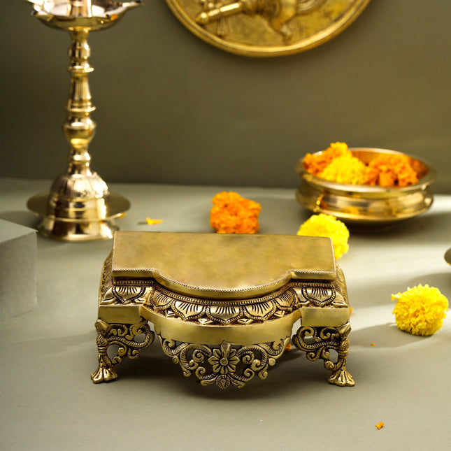 Brass Traditional Pooja Chowki (3.8 Inch)