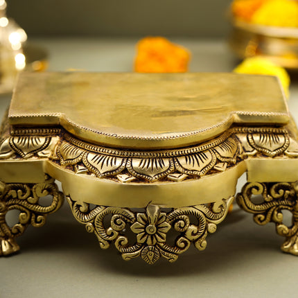 Brass Traditional Pooja Chowki (3.8 Inch)