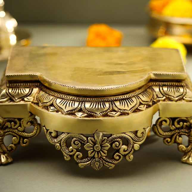 Brass Traditional Pooja Chowki (3.8 Inch)