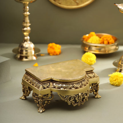 Brass Traditional Pooja Chowki (3.8 Inch)