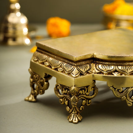 Brass Traditional Pooja Chowki (3.8 Inch)