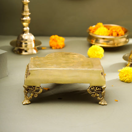 Brass Traditional Pooja Chowki (3.8 Inch)