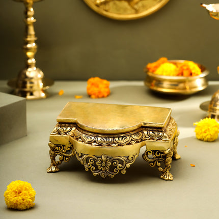 Brass Traditional Pooja Chowki (3.8 Inch)