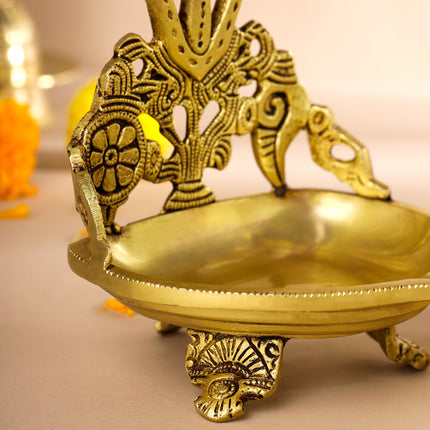 Brass Shankh Chakra Namah Diya (5 Inch)