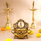 Brass Hand-Carved Urli With Bell (7 Inch)