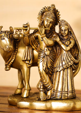 Brass Superfine Radha Krishna With Cow Idol (6 Inch)