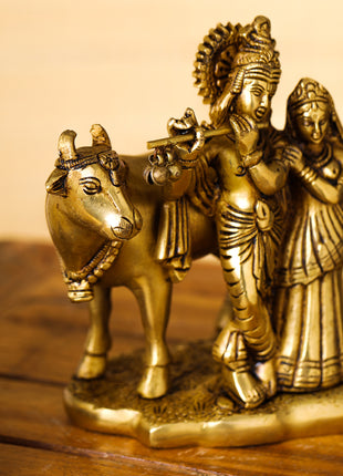 Brass Superfine Radha Krishna With Cow Idol (6 Inch)