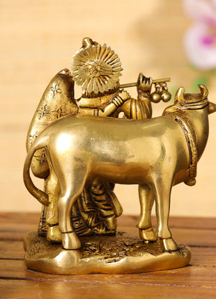 Brass Superfine Radha Krishna With Cow Idol (6 Inch)