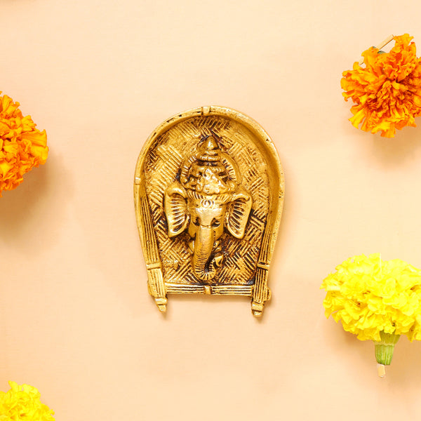 Brass Ganesha Face Wall Hanging (4 Inch)