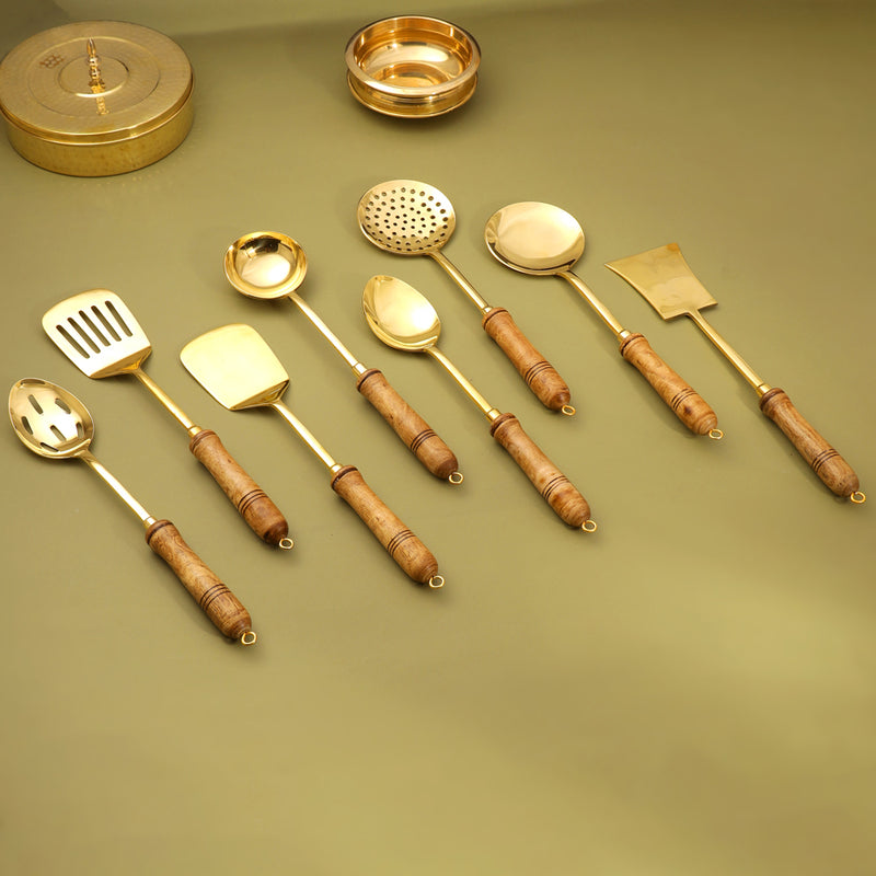 Brass Kitchen Ladles With Wooden Handle (4 Inch)