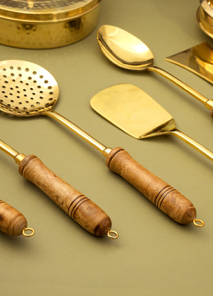 Brass Kitchen Ladles With Wooden Handle (4 Inch)