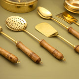 Brass Kitchen Ladles With Wooden Handle (4 Inch)