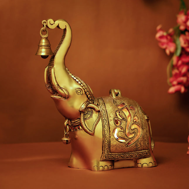 Brass Elephant Diya With Bell (10.5 Inch)