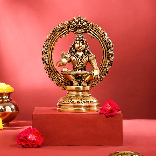 Brass Lord Frame Ayyappa/Ayyappan Idol (9.5 Inch)