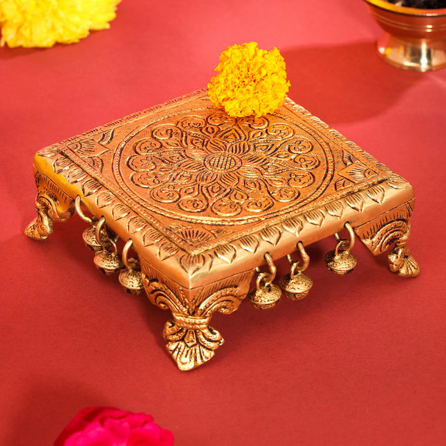Brass Chowki With Bells (2.2 Inch)