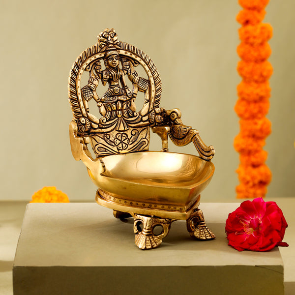 Brass Superfine Gaja Lakshmi Diya (6.5 Inch)