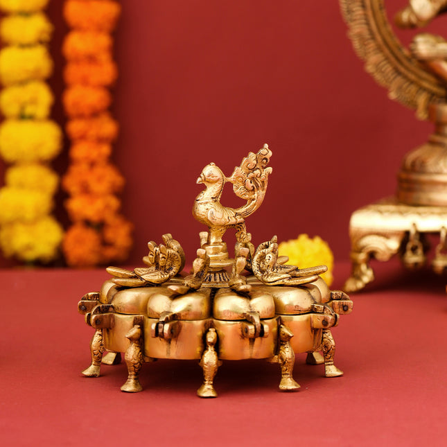Brass Peacock Kumkum Box (5 Inch)