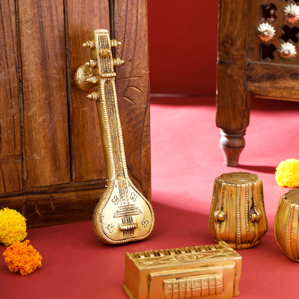 Brass Tabla Dugi Sitar And Harmonium Decor Set Vedansh Craft