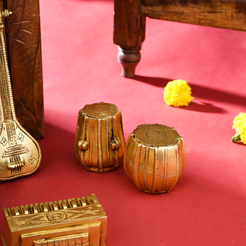 Brass Tabla, Dugi, Sitar And Harmonium Decor Set Vedansh Craft