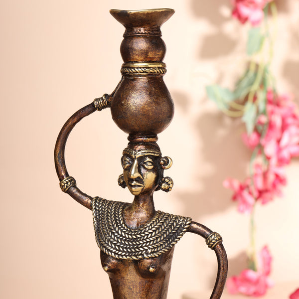 Brass Dhokra Tribal Lady Showpiece (15.5 Inch)