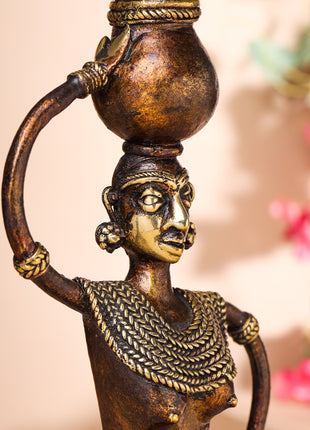Brass Dhokra Tribal Lady Showpiece (15.5 Inch)
