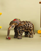 Brass Dhokra Elephant Down Trunk Statue (7 Inch)
