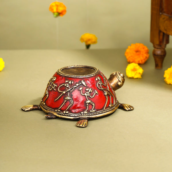 Brass Dhokra Tortoise Candle Holder (2.2 Inch)