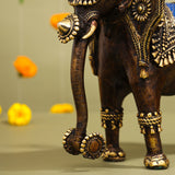 Brass Dhokra Elephant Down Trunk Statue (11.5 Inch)