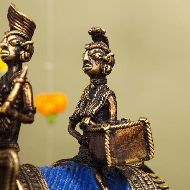 Brass Dhokra Elephant Down Trunk Statue (11.5 Inch)