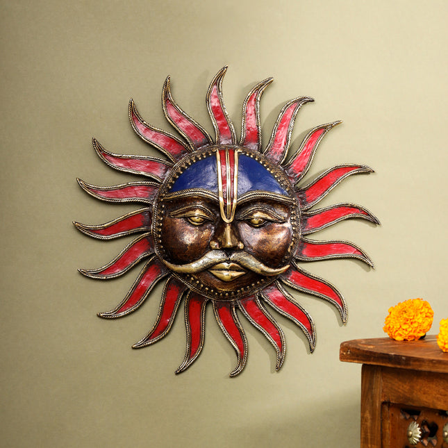 Brass Dhokra Sun Face Wall Hanging (13.5 Inch)