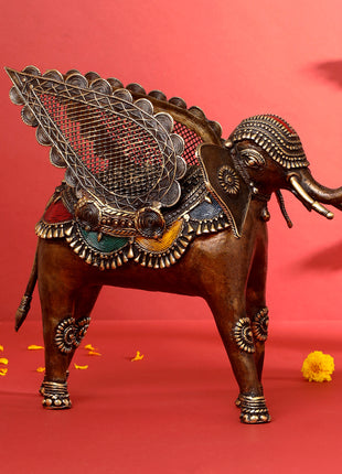 Brass Dhokra Elephant With Wings Statue (12.5 Inch)
