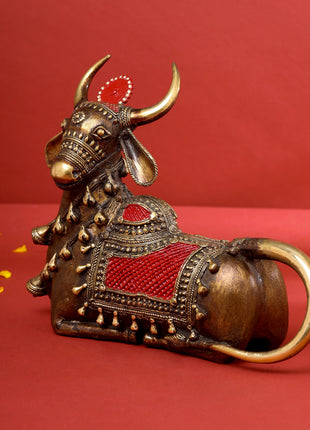 Brass Dhokra Sitting Cow Idol (8 Inch)