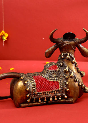 Brass Dhokra Sitting Cow Idol (8 Inch)