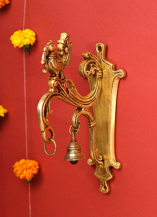 Brass Peacock Wall Mount Bracket With Bell (9 Inch)