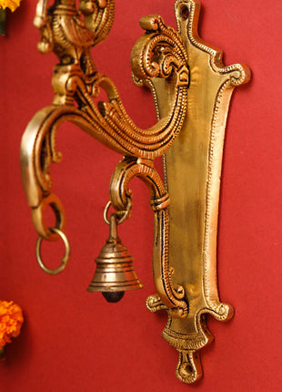 Brass Peacock Wall Mount Bracket With Bell (9 Inch)
