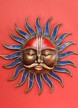 Brass Dhokra Sun Face Wall Hanging (13.5 Inch)