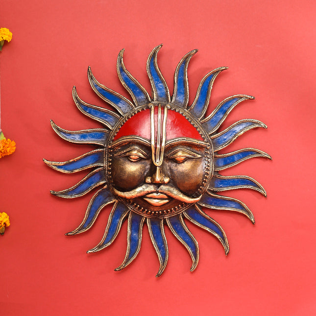 Brass Dhokra Sun Face Wall Hanging (13.5 Inch)
