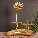 Brass Decorative Tray With Lotus Leaves (15.5 Inch)