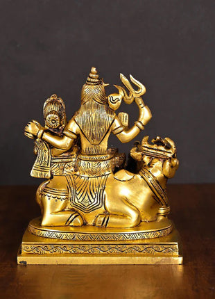 Brass Shiva Family On Nandi Idol (6 Inch)
