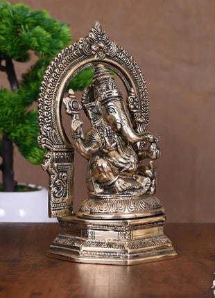 Brass Ganesha On Throne Idol (9.5 Inch)