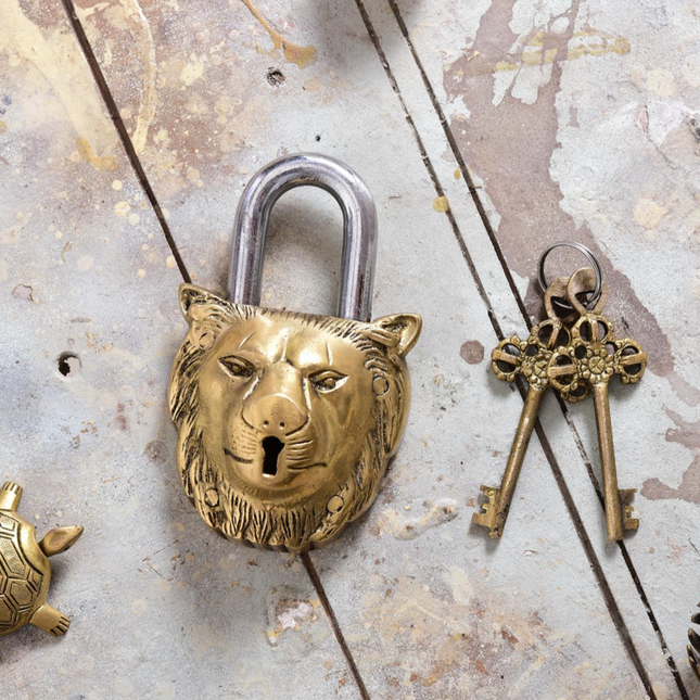 Brass Lion Face Door Lock With Three Brass Keys